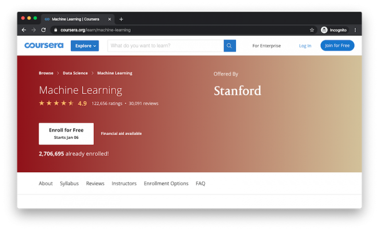 Machine learning online degree